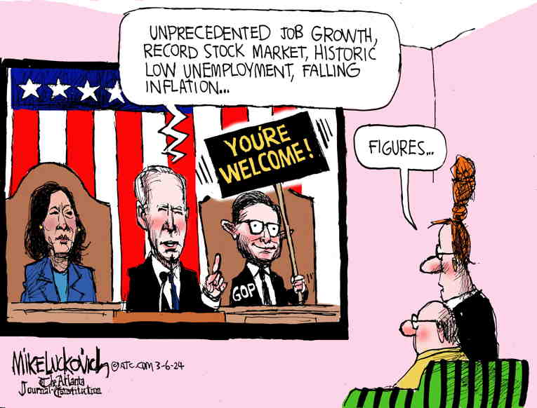 Political/Editorial Cartoon by Mike Luckovich, Atlanta Journal-Constitution on Biden Optimistic