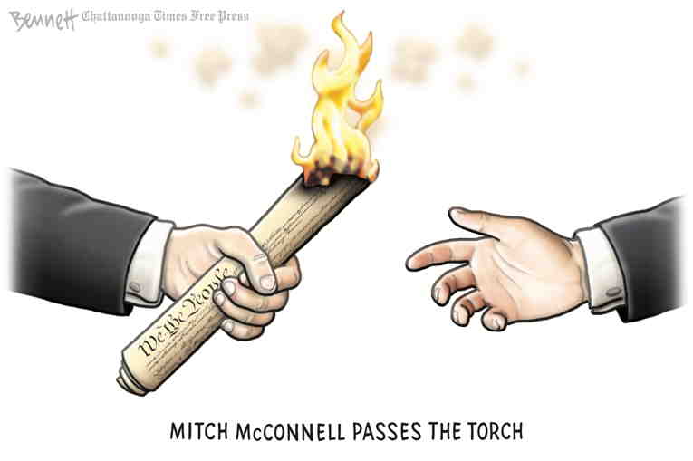 Political/Editorial Cartoon by Clay Bennett, Chattanooga Times Free Press on McConnell Announces Something