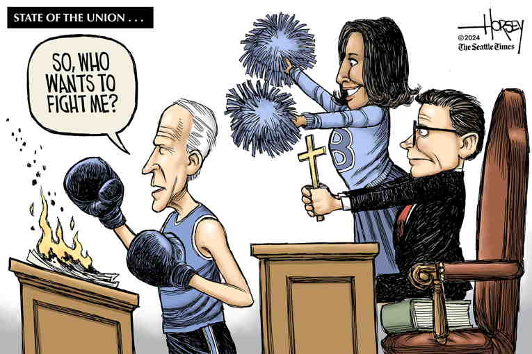 Political/Editorial Cartoon by David Horsey on Biden Delivers Fiery SOTU Speech