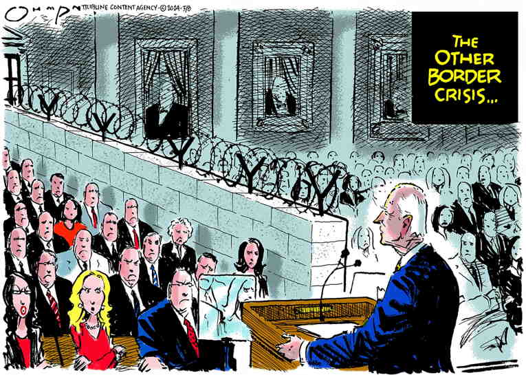 Political/Editorial Cartoon by Jack Ohman, The Oregonian on Biden Delivers Fiery SOTU Speech