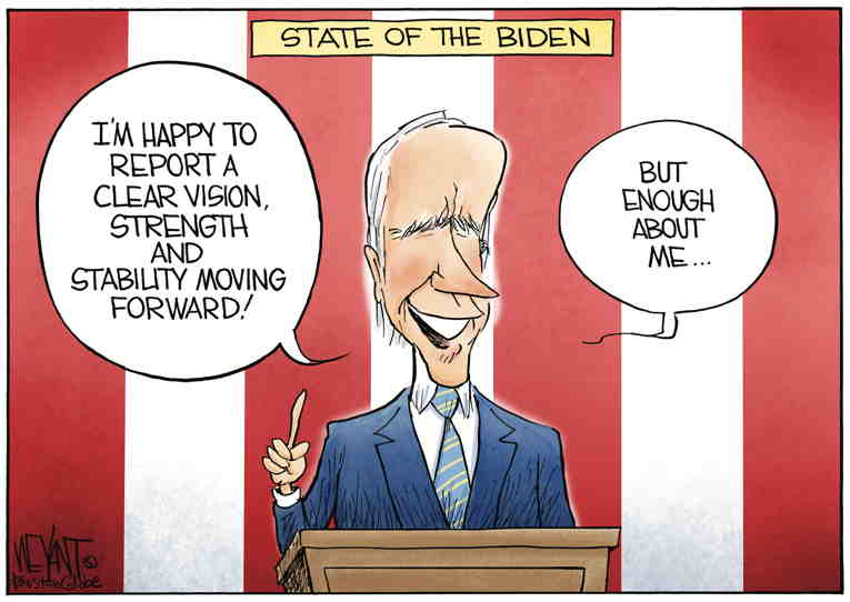 Political/Editorial Cartoon by Christopher Weyant, The Hill, Washington, DC on Biden Delivers Fiery SOTU Speech