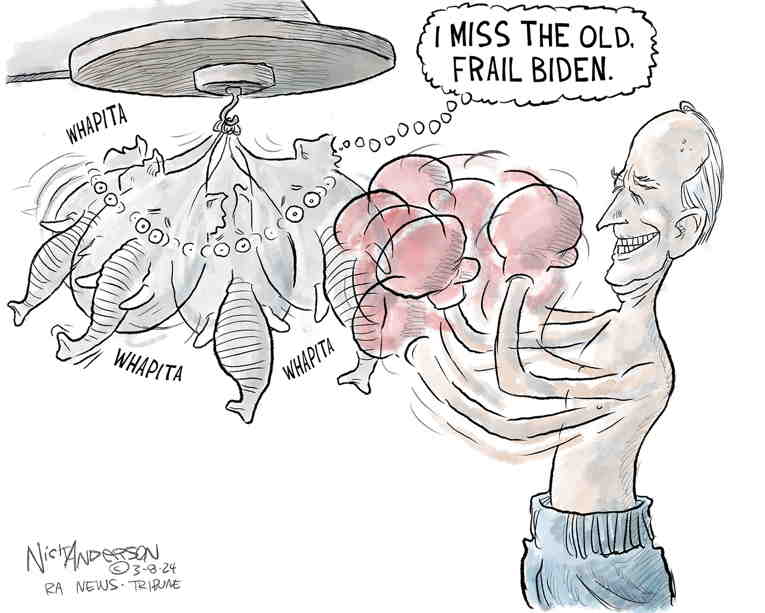 Political/Editorial Cartoon by Nick Anderson, Houston Chronicle on Biden Delivers Fiery SOTU Speech