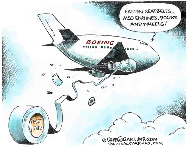 Political/Editorial Cartoon by Dave Granlund on Boeing Stock Crashing