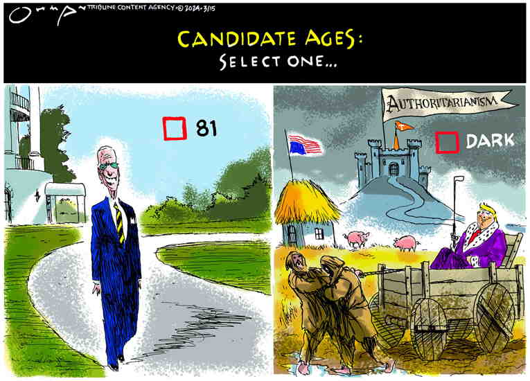Political/Editorial Cartoon by Jack Ohman, The Oregonian on Biden Steps Up Campaign