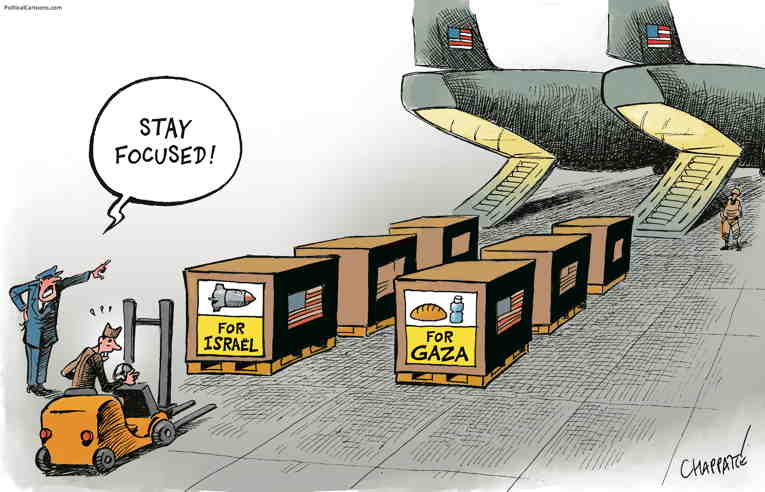 Political/Editorial Cartoon by Patrick Chappatte, International Herald Tribune on U.S. Increases Gaza Aid Drops