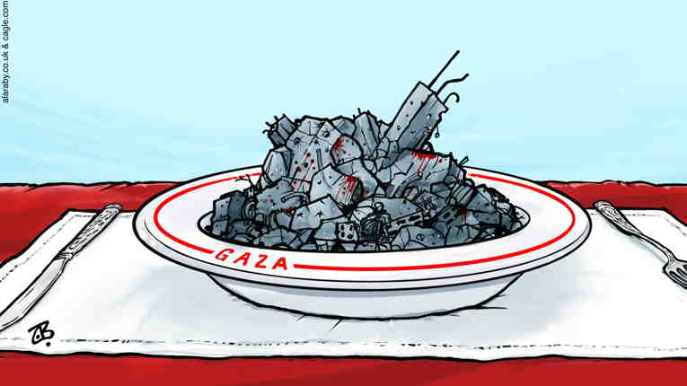 Political/Editorial Cartoon by Emad Hajjaj, Al Ghad, Amman, Jordan on Gazans Being Intentionally Starved