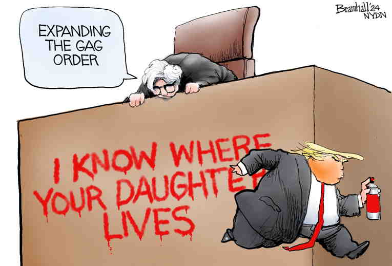 Political/Editorial Cartoon by Bill Bramhall, New York Daily News on Trump Threatens Judge’s Daughter