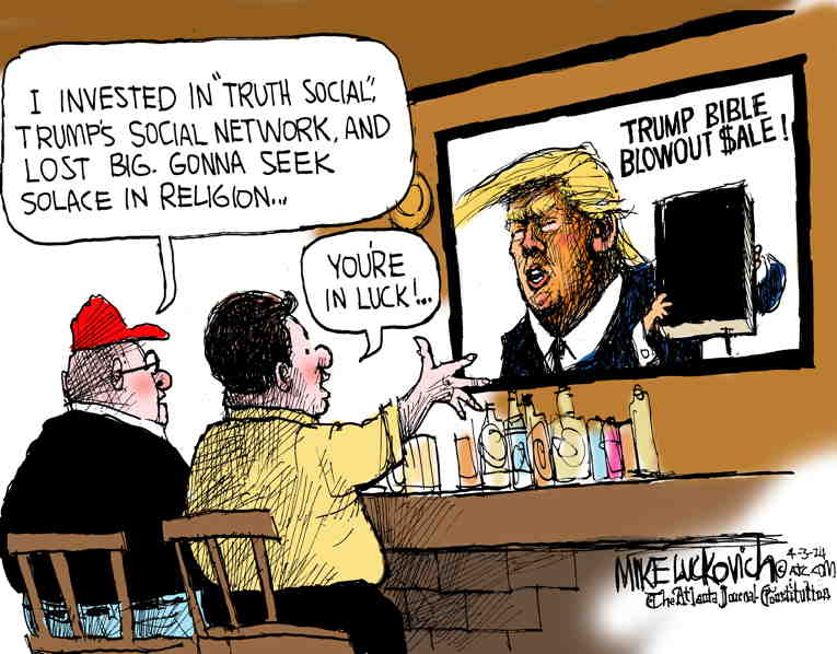 Political/Editorial Cartoon by Mike Luckovich, Atlanta Journal-Constitution on Trump Posts Bond