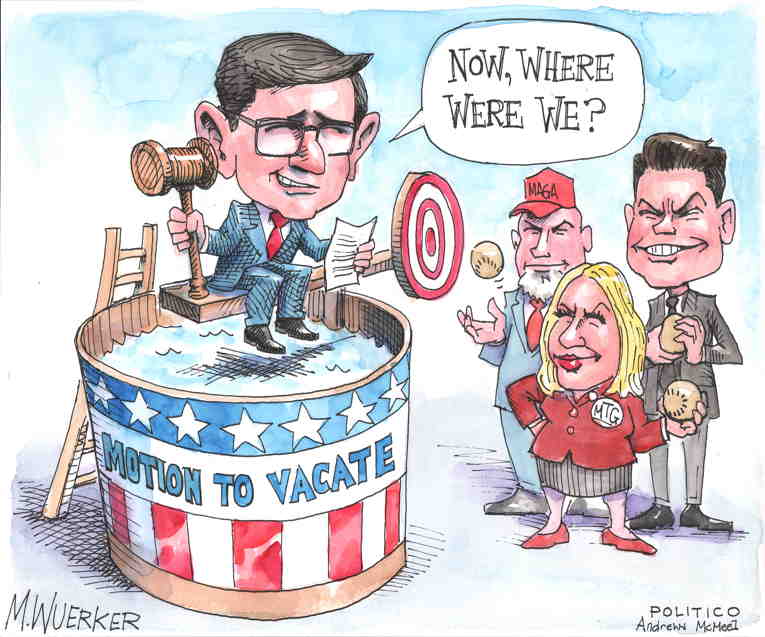 Political/Editorial Cartoon by   on Greene Threatens Johnson