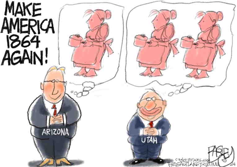 Political/Editorial Cartoon by Pat Bagley, Salt Lake Tribune on Arizona Abortion Law Stand