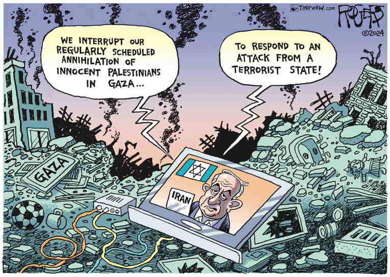 Political/Editorial Cartoon by Rob Rogers on Iran “Attacks” Israel