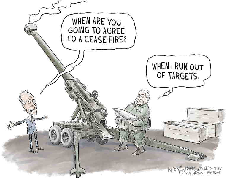 Political/Editorial Cartoon by Nick Anderson, Houston Chronicle on Gaza in Full-Blown Famine