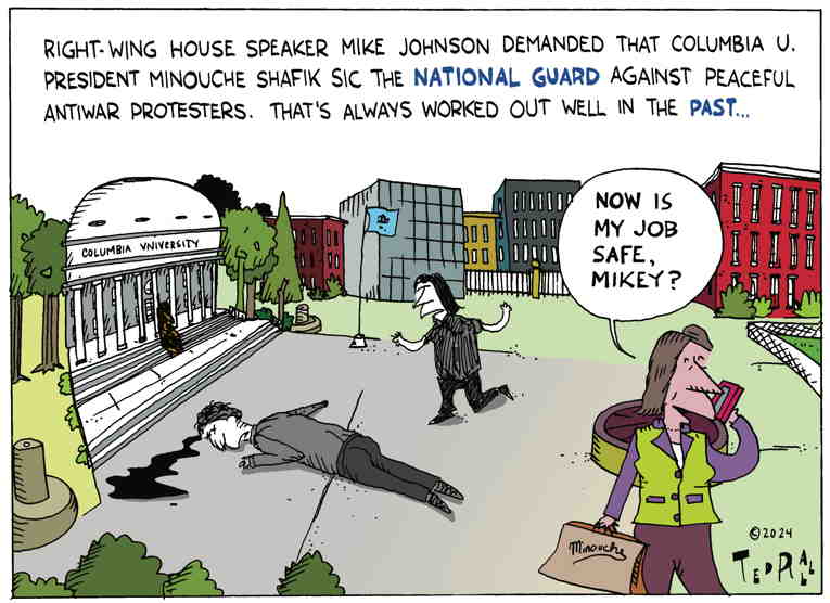 Political/Editorial Cartoon by Ted Rall on Campus Protesters Attacked