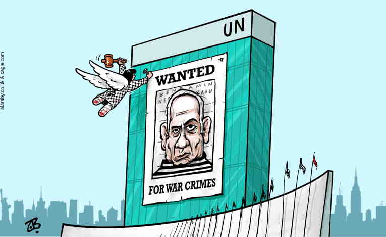 Political/Editorial Cartoon by Emad Hajjaj, Al Ghad, Amman, Jordan on International Criminal Court Acts