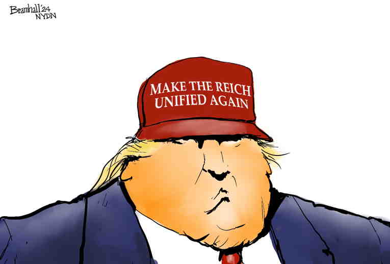 Political/Editorial Cartoon by Bill Bramhall, New York Daily News on Trump Ad Salutes “Reich”