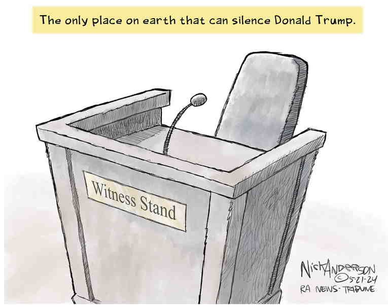 Political/Editorial Cartoon by Nick Anderson, Houston Chronicle on Prosecution Rests in Trump Trial