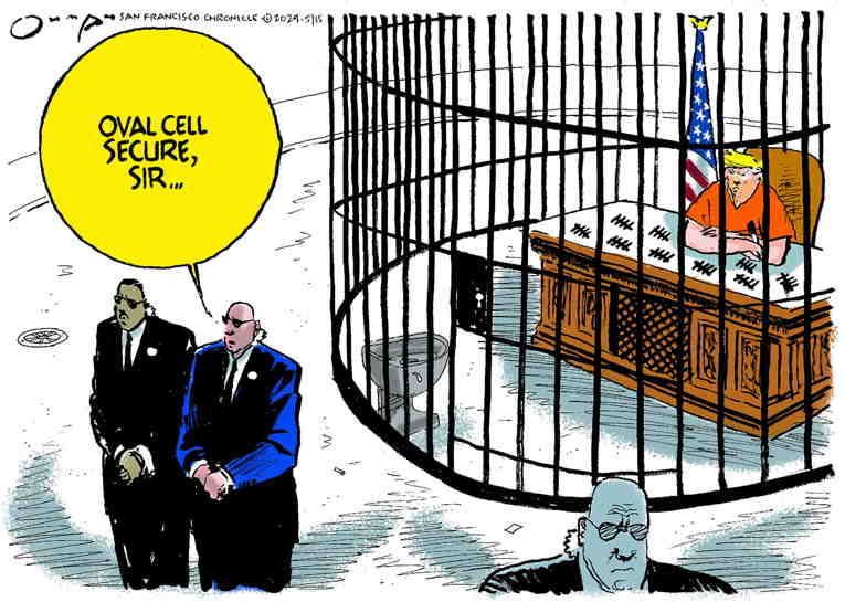 Political/Editorial Cartoon by Jack Ohman, The Oregonian on Prosecution Rests in Trump Trial