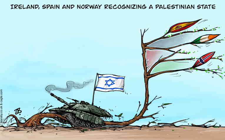 Political/Editorial Cartoon by Emad Hajjaj, Al Ghad, Amman, Jordan on Israel Attacks “Safe Area”