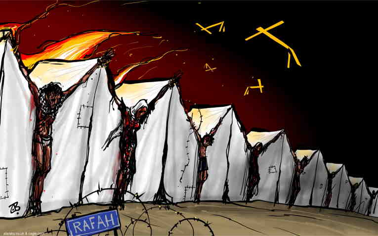 Political/Editorial Cartoon by Emad Hajjaj, Al Ghad, Amman, Jordan on Israel Attacks “Safe Area”