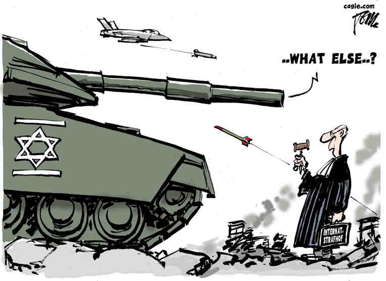 Political/Editorial Cartoon by Tom Janssen, Trouw, Amsterdam, Netherlands on Israel Attacks “Safe Area”