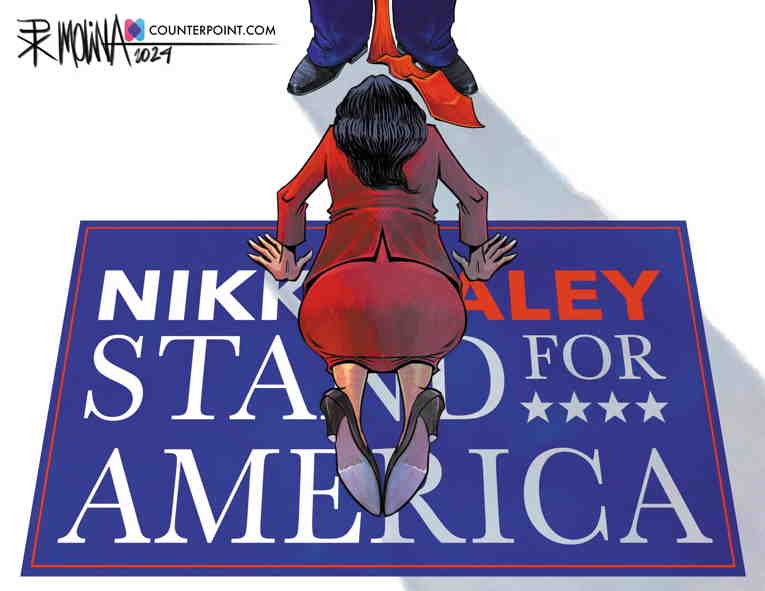 Political/Editorial Cartoon by Pedro Molina, El Nuevo Diario, Managua, Nicaragua on Haley Licks Trump’s Boots