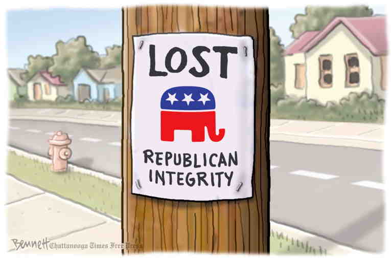 Political/Editorial Cartoon by Clay Bennett, Chattanooga Times Free Press on Trumpublicans Go All In