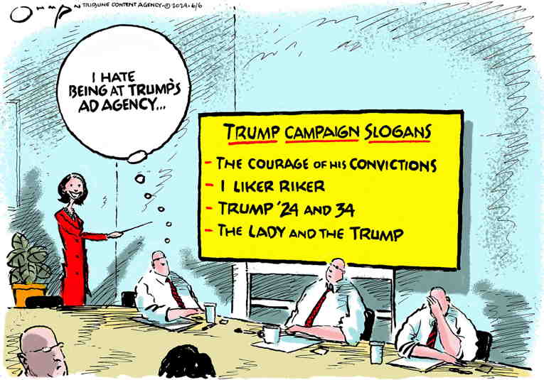 Political/Editorial Cartoon by Jack Ohman, The Oregonian on Trump Issues Battle Cry