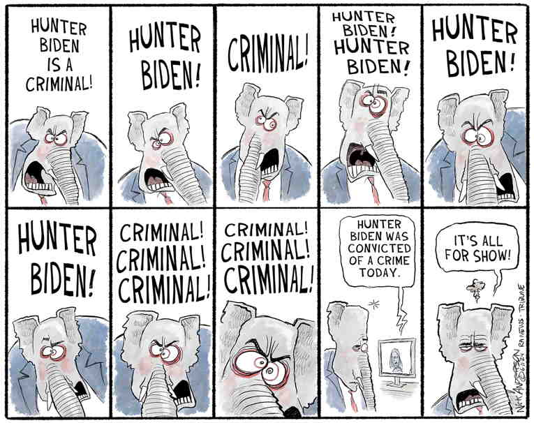 Political/Editorial Cartoon by Nick Anderson, Houston Chronicle on Hunter Biden Found Guilty