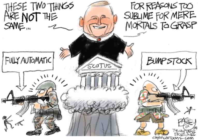 Political/Editorial Cartoon by Pat Bagley, Salt Lake Tribune on Supreme Court: Machine Guns A.O.K.