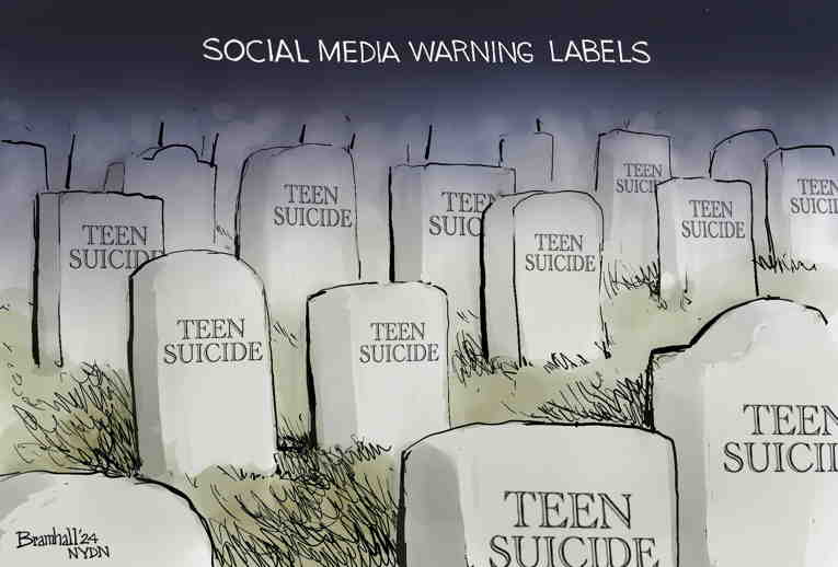 Political/Editorial Cartoon by Bill Bramhall, New York Daily News on Teen Suicide Deaths Rise