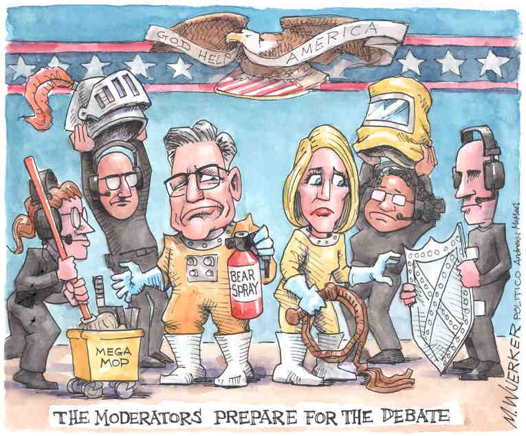 Political/Editorial Cartoon by Matt Wuerker, Politico on Debate Preparations Conclude
