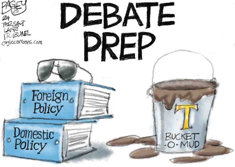 Political/Editorial Cartoon by Pat Bagley, Salt Lake Tribune on Debate Preparations Conclude