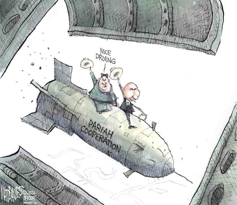 Political/Editorial Cartoon by Matt Davies, Journal News on Putin Parties With Friends