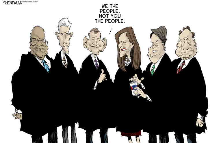 Political/Editorial Cartoon by Drew Sheneman, Newark Star Ledger on Supreme Court Anoints King