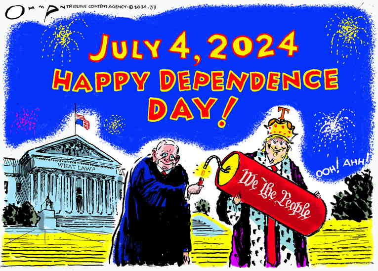 Political/Editorial Cartoon by Jack Ohman, The Oregonian on Independence Day Celebrated