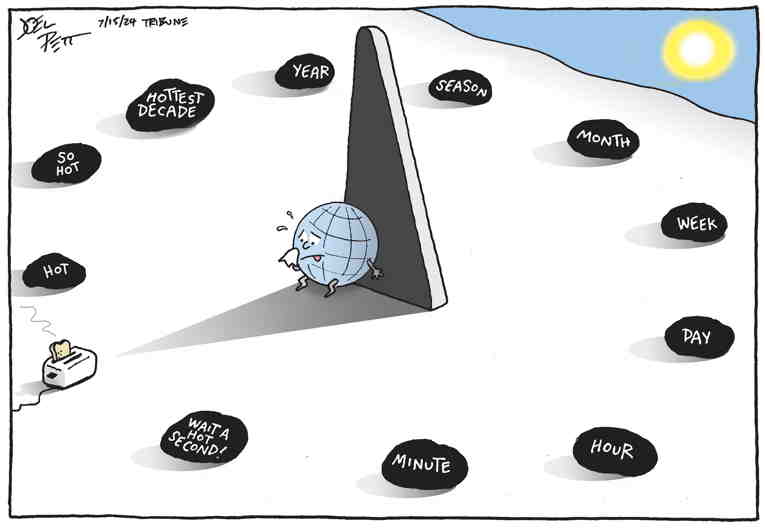 Political/Editorial Cartoon by Joel Pett, Lexington Herald-Leader, CWS/CartoonArts Intl. on Climate Catastrophe Accelerates