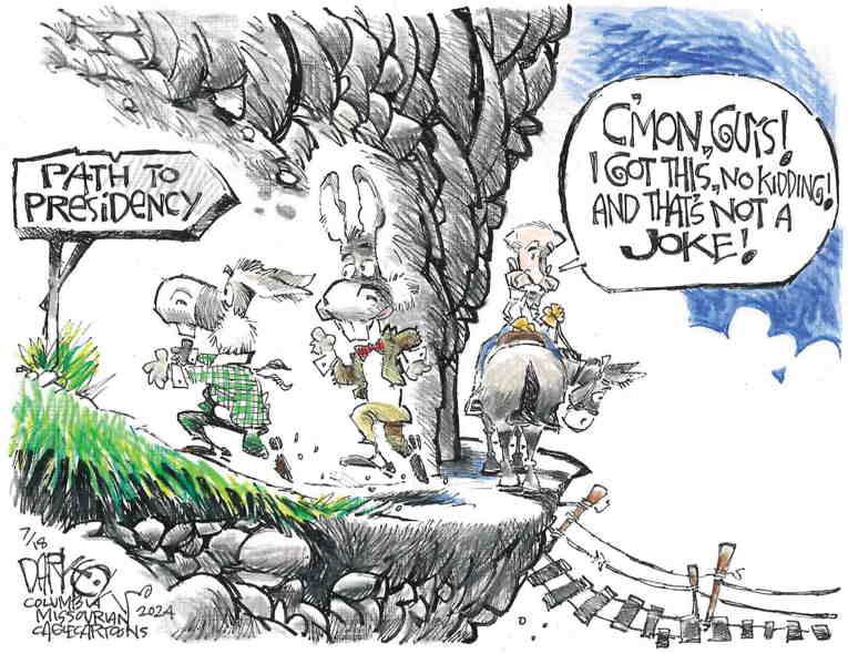 Political/Editorial Cartoon by John Darkow, Columbia Daily Tribune, Missouri on Biden Vows to Stay in Race