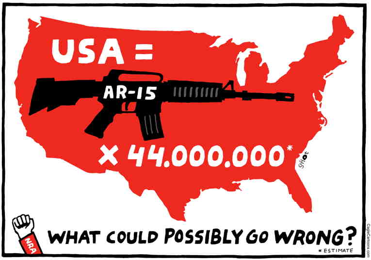 Political/Editorial Cartoon by Bas van der Schot, NRC Handelsblad, Rotterdam, Netherlands on Suspected Shooter’s Motive Unclear