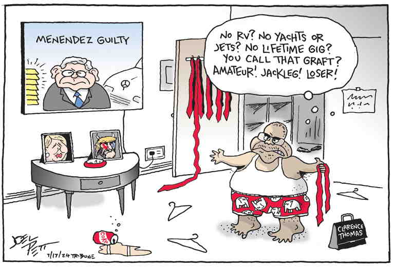 Political/Editorial Cartoon by Joel Pett, Lexington Herald-Leader, CWS/CartoonArts Intl. on Menendez Convicted