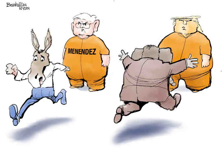 Political/Editorial Cartoon by Bill Bramhall, New York Daily News on Menendez Convicted