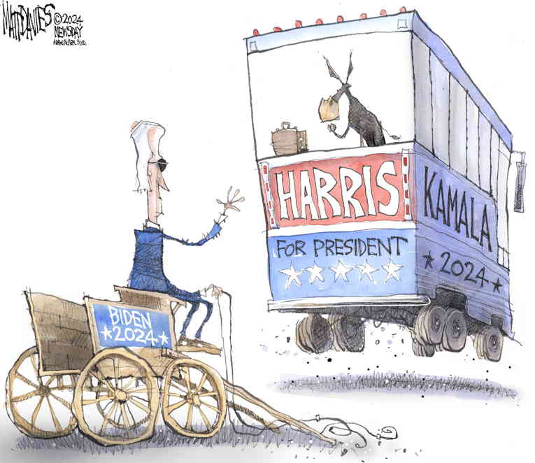 Political/Editorial Cartoon by Matt Davies, Journal News on Biden Steps Aside