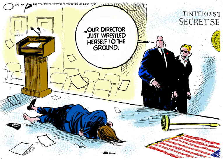 Political/Editorial Cartoon by Jack Ohman, The Oregonian on Head of Secret Service Resigns