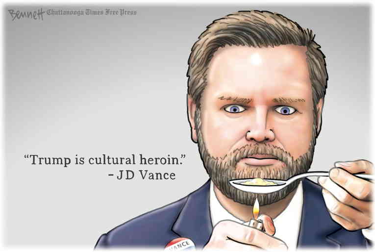 Political/Editorial Cartoon by Clay Bennett, Chattanooga Times Free Press on JD Vance Cons the Don