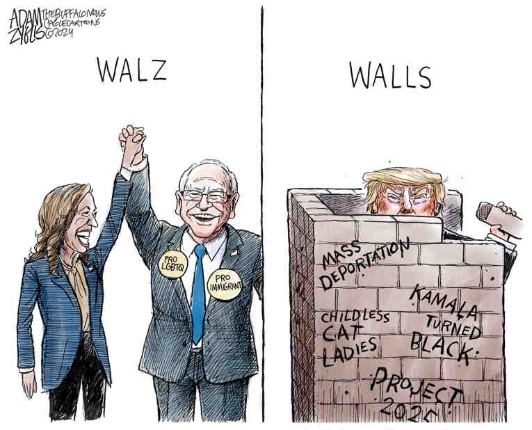 Political/Editorial Cartoon by Adam Zyglis, The Buffalo News on Harris Chooses Tim Walz