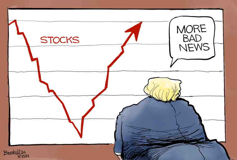 Political/Editorial Cartoon by Bill Bramhall, New York Daily News on Stocks Have a Bad Day