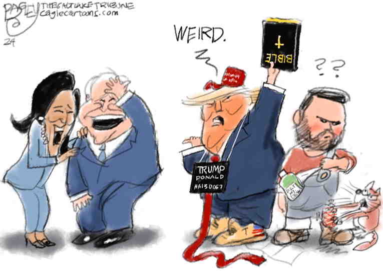 Political/Editorial Cartoon by Pat Bagley, Salt Lake Tribune on Trump, Vance Getting Weirder