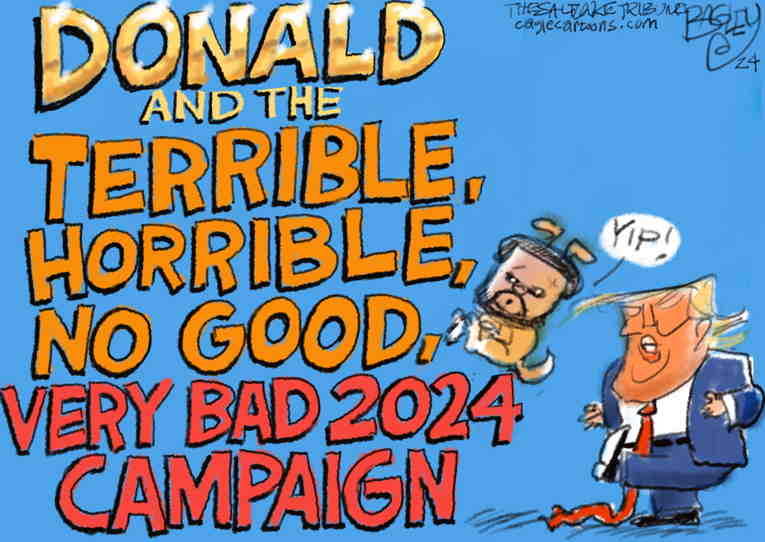 Political/Editorial Cartoon by Pat Bagley, Salt Lake Tribune on Trump Campaign Resets