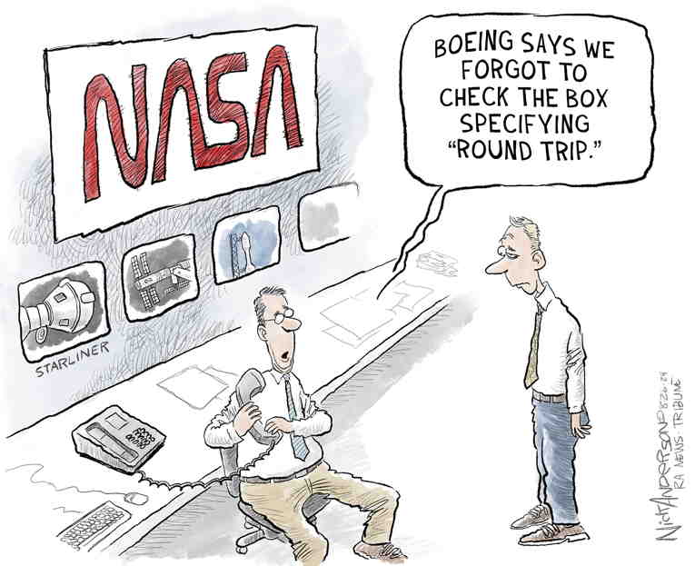 Political/Editorial Cartoon by Nick Anderson, Houston Chronicle on Astronauts Stranded