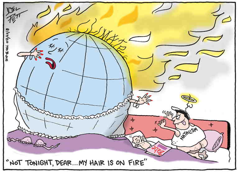 Political/Editorial Cartoon by Joel Pett, Lexington Herald-Leader, CWS/CartoonArts Intl. on Earth Hotter Than Yesterday