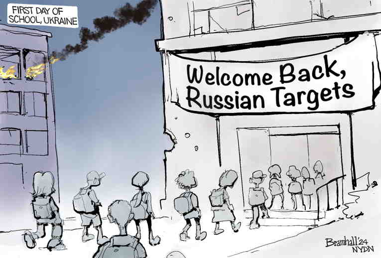 Political/Editorial Cartoon by Bill Bramhall, New York Daily News on Russia Attacks School